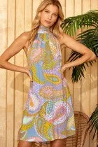 Sleeveless Printed High Neck Dress