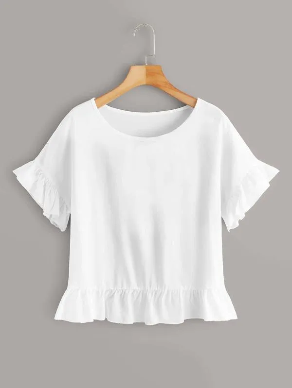 Solid Flounce Sleeve Babydoll Blouse