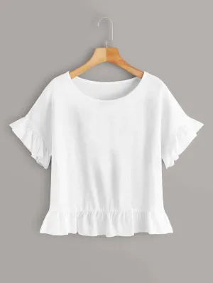 Solid Flounce Sleeve Babydoll Blouse