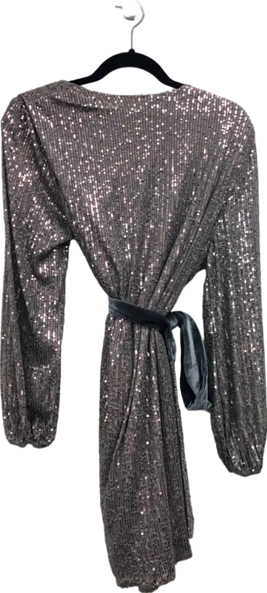 StyleCheat Silver Sequin Wrap Dress UK 8