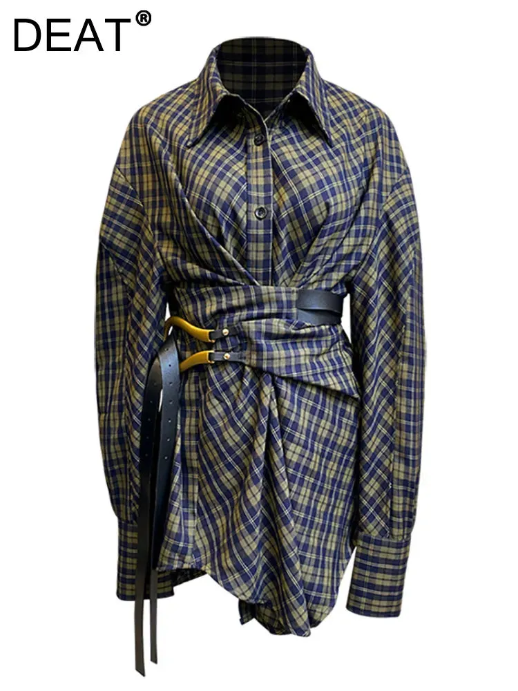 Tartan Plaid Wrap Long Shirt