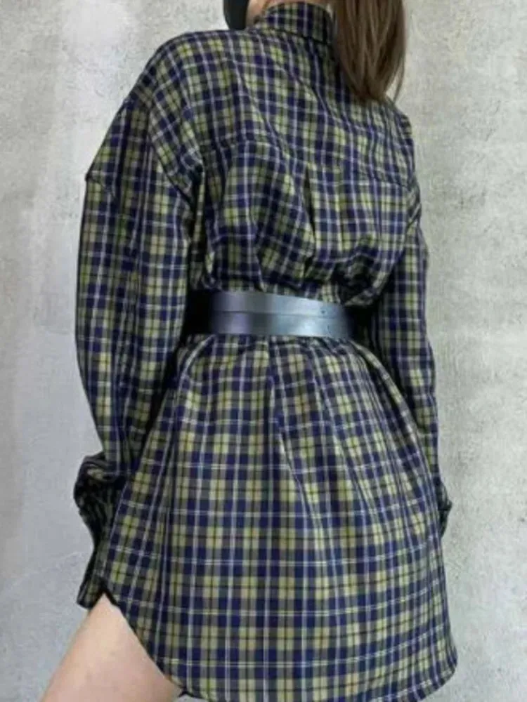 Tartan Plaid Wrap Long Shirt