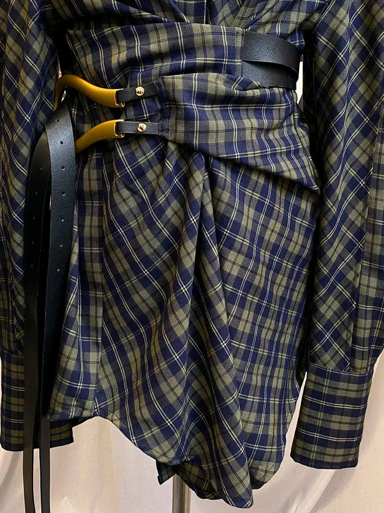 Tartan Plaid Wrap Long Shirt