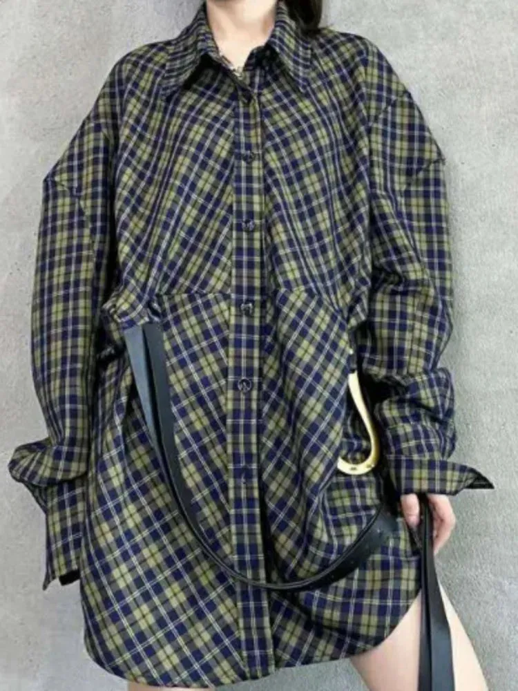 Tartan Plaid Wrap Long Shirt