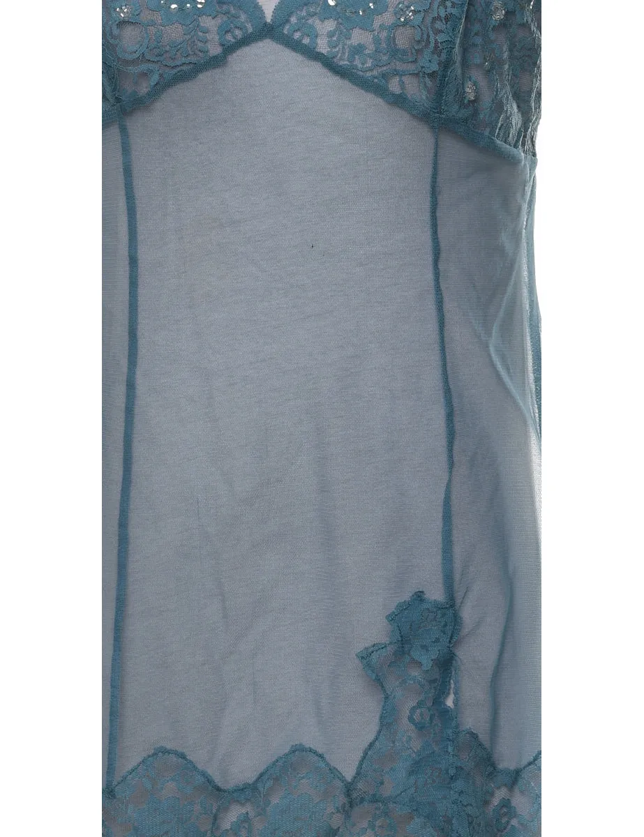 Teal Sheer Lace Babydoll - M