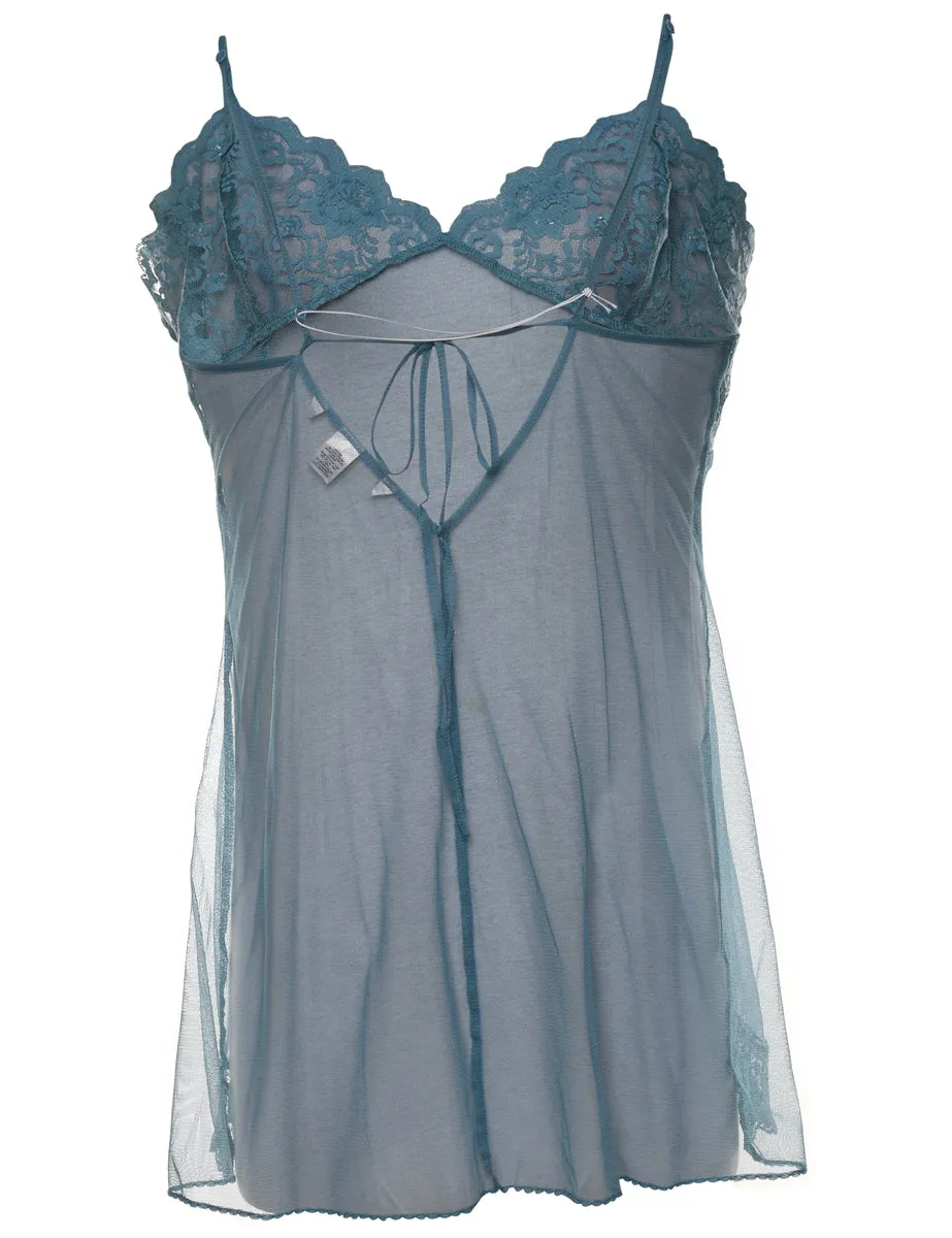 Teal Sheer Lace Babydoll - M