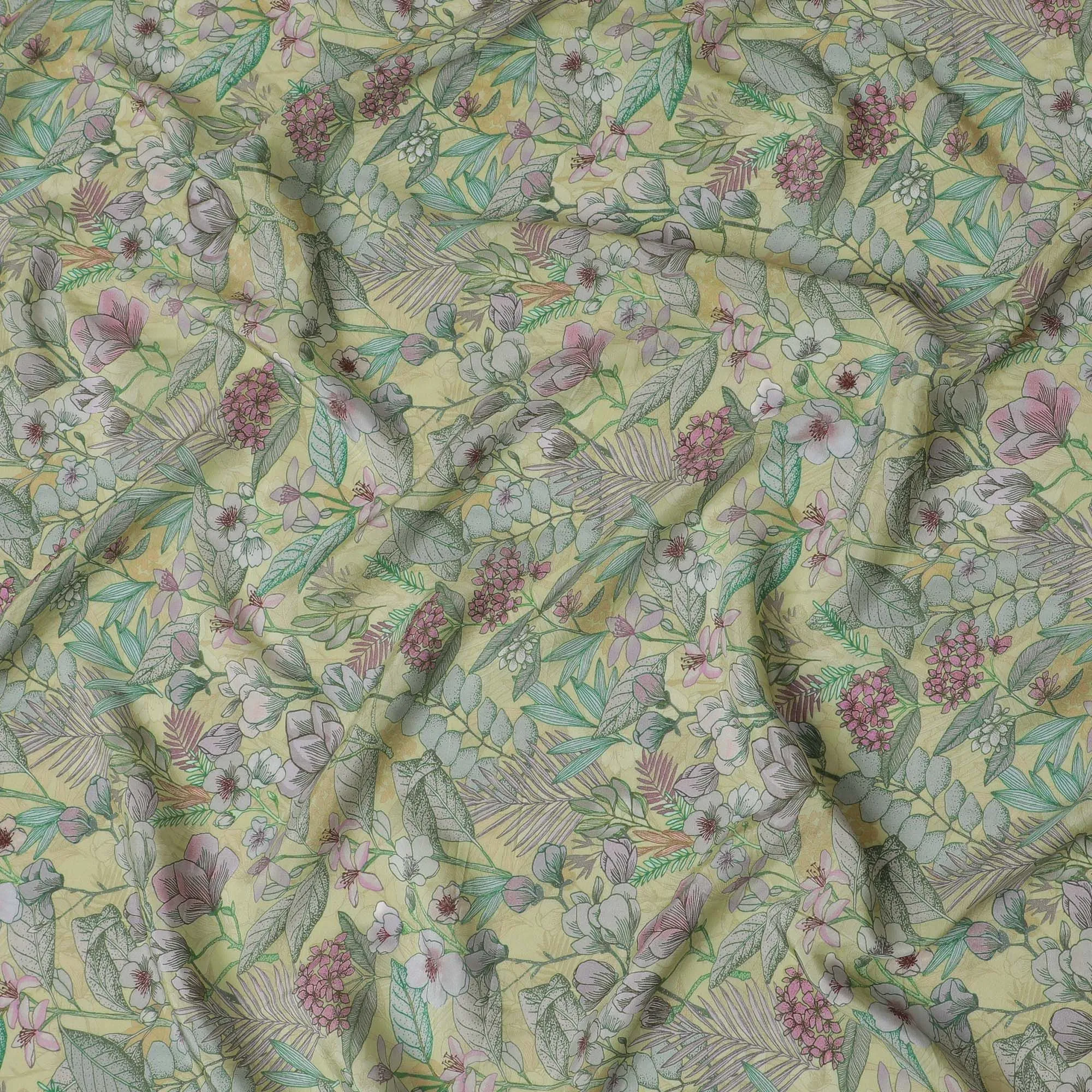 Tropical Canopy Viscose Crepe Fabric - Lush Botanical Print, 110cm Width (India)  - D17648