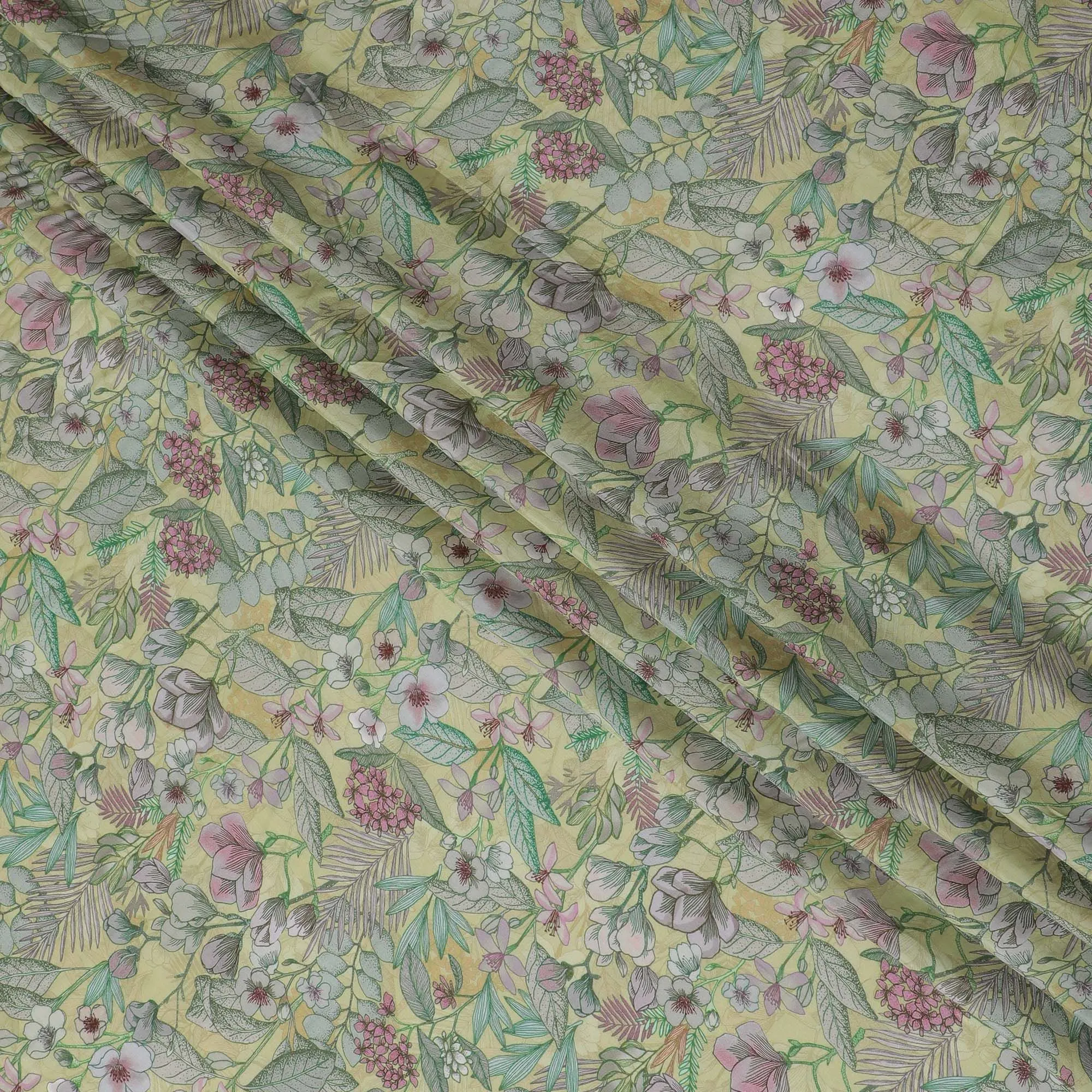 Tropical Canopy Viscose Crepe Fabric - Lush Botanical Print, 110cm Width (India)  - D17648