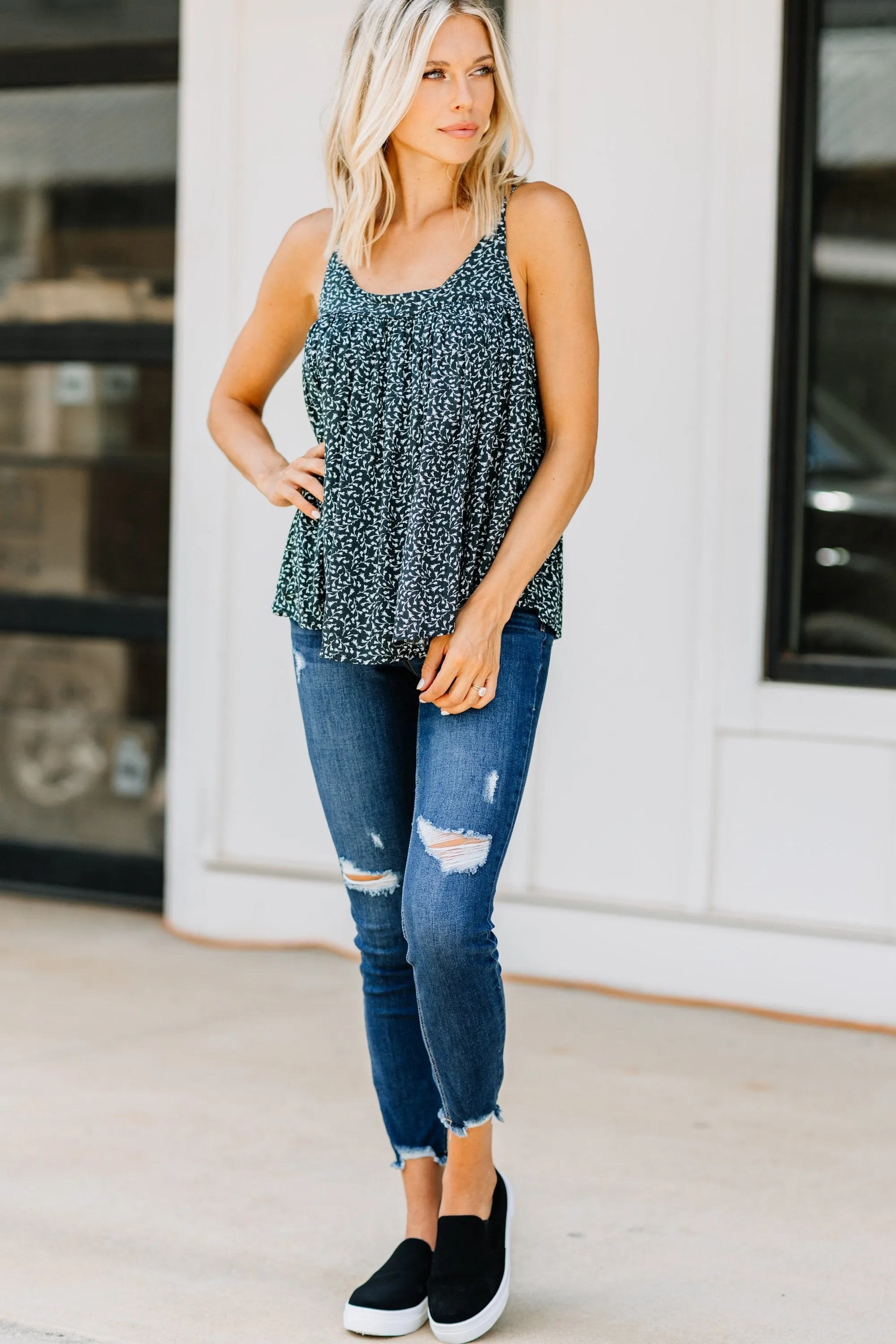 Unique Experiences Black Floral Tank