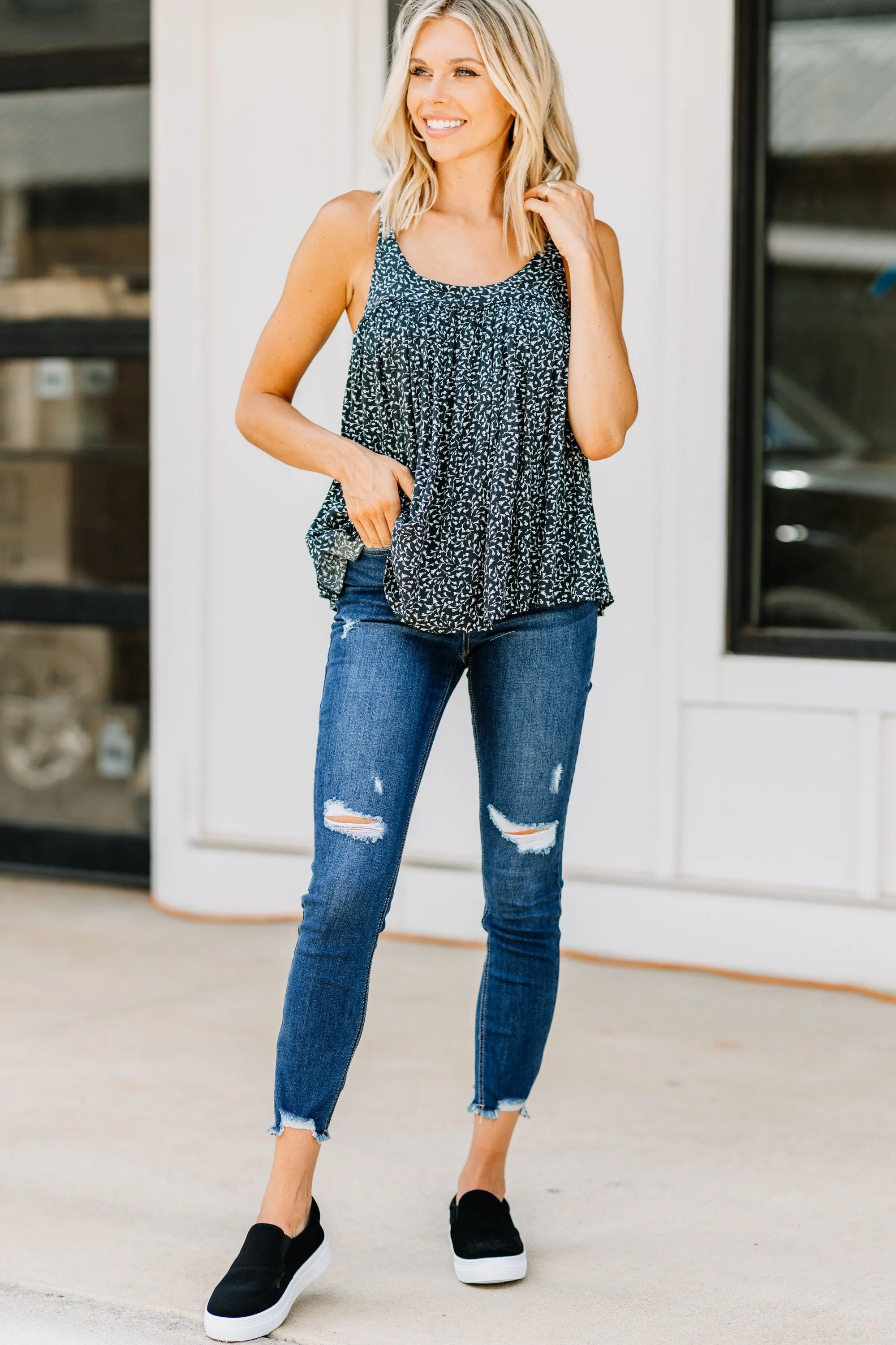 Unique Experiences Black Floral Tank