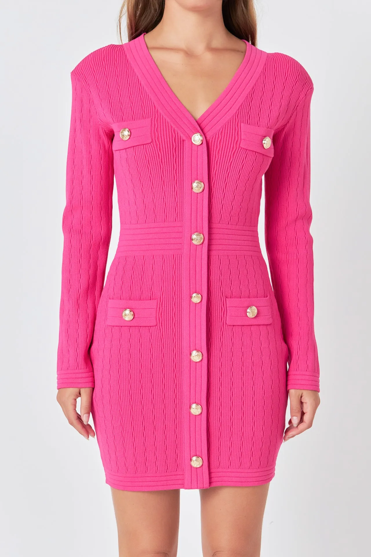 V-neck Long Sleeve Knit Mini Dress