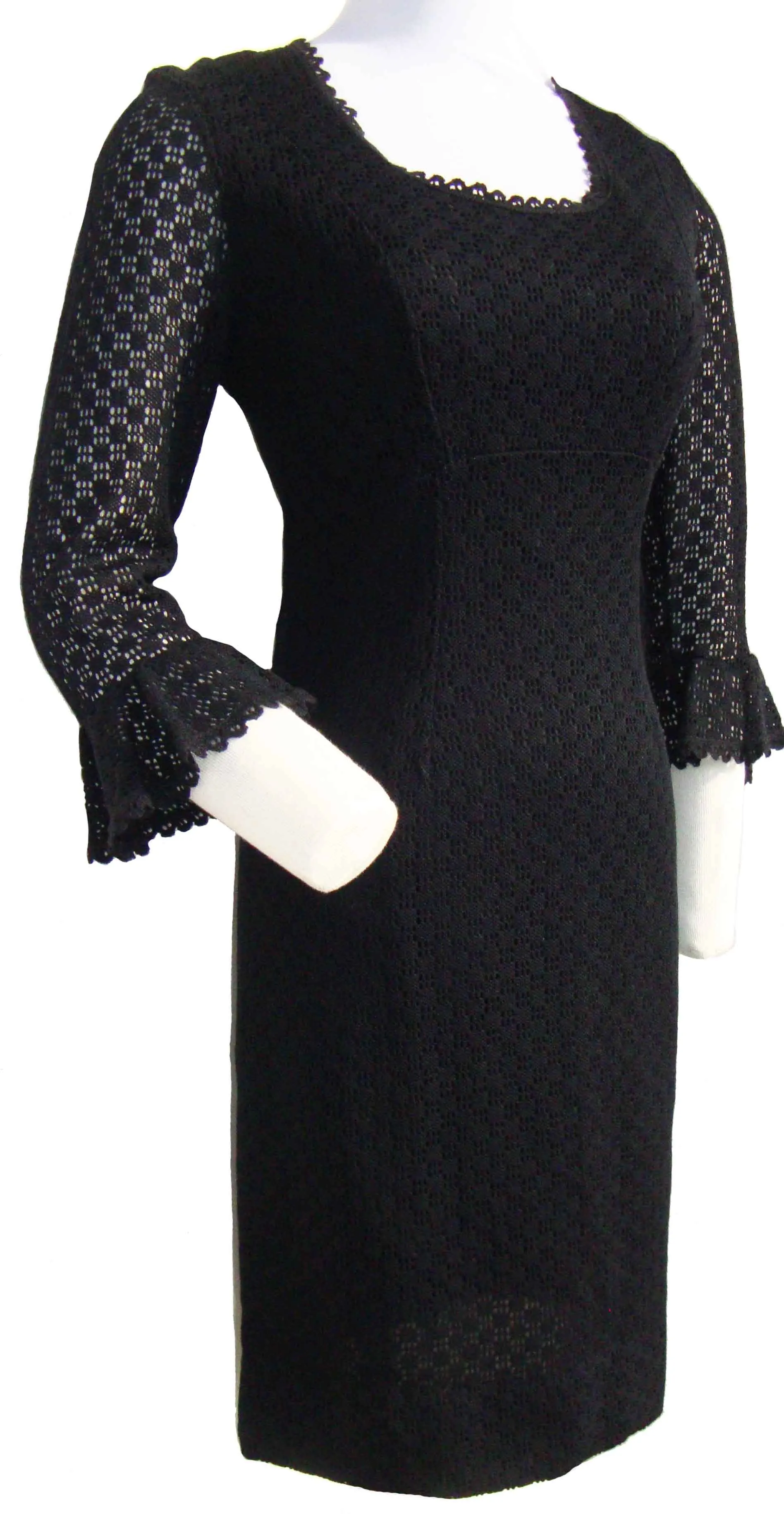 Vintage 60s Dress Black Lace Crochet Knit S XS