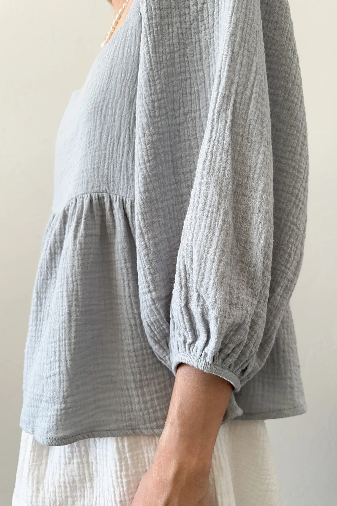 Waves Square Neck Cotton Babydoll Top