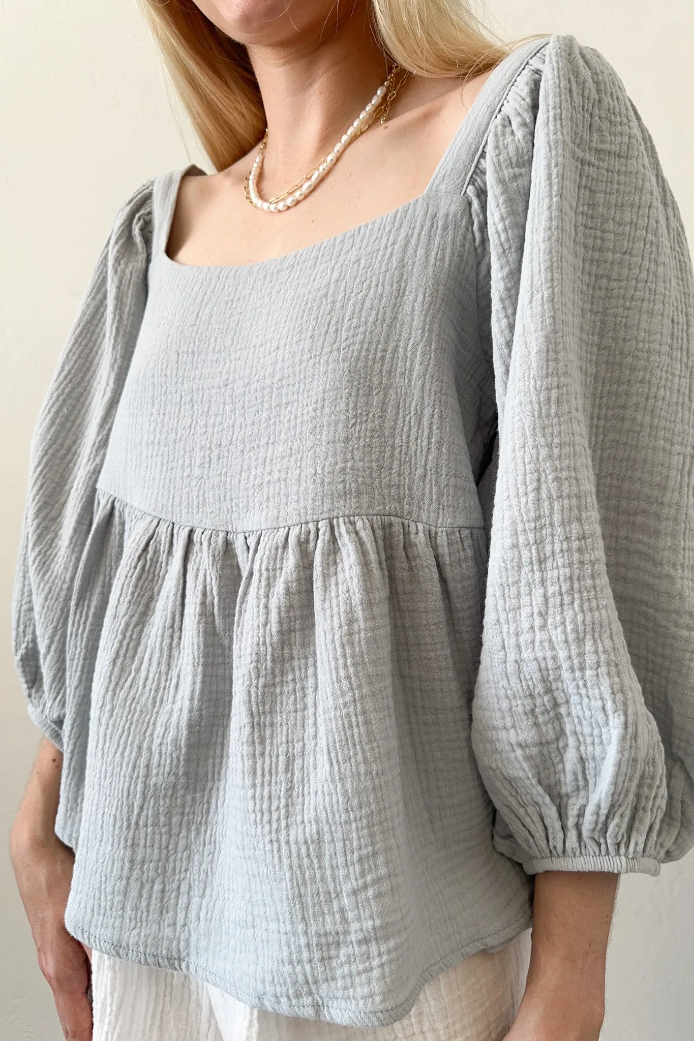 Waves Square Neck Cotton Babydoll Top