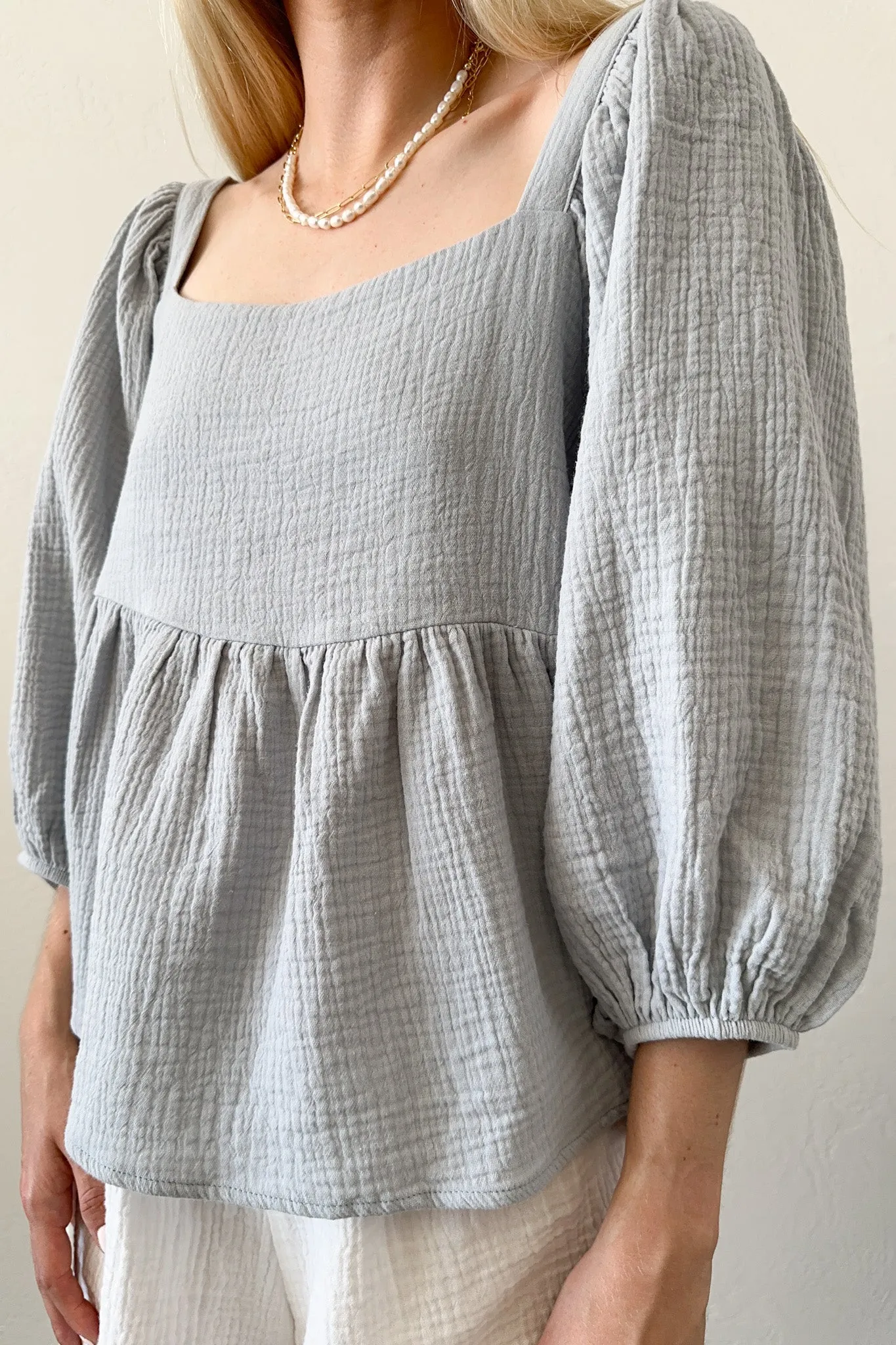 Waves Square Neck Cotton Babydoll Top