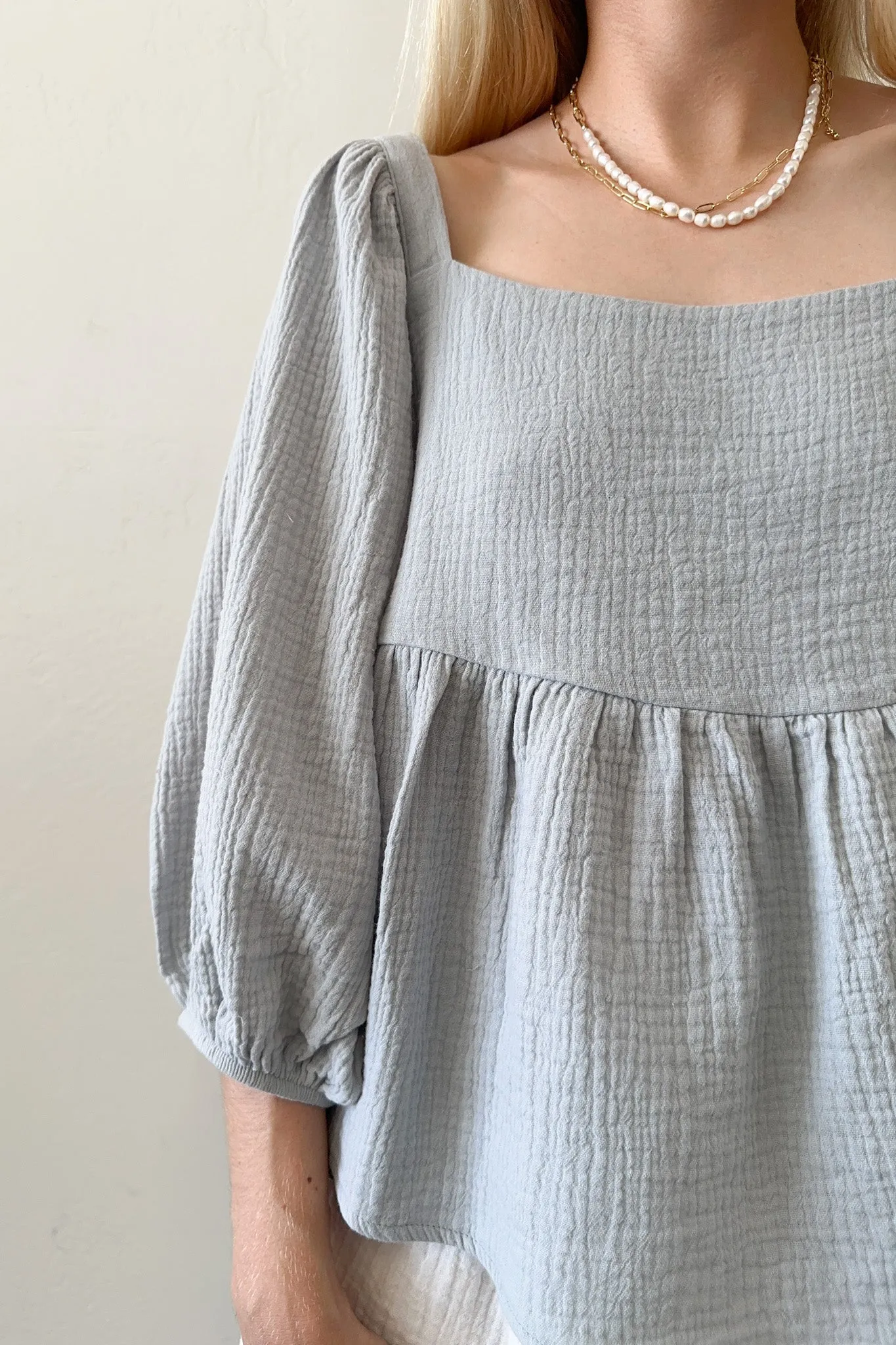 Waves Square Neck Cotton Babydoll Top