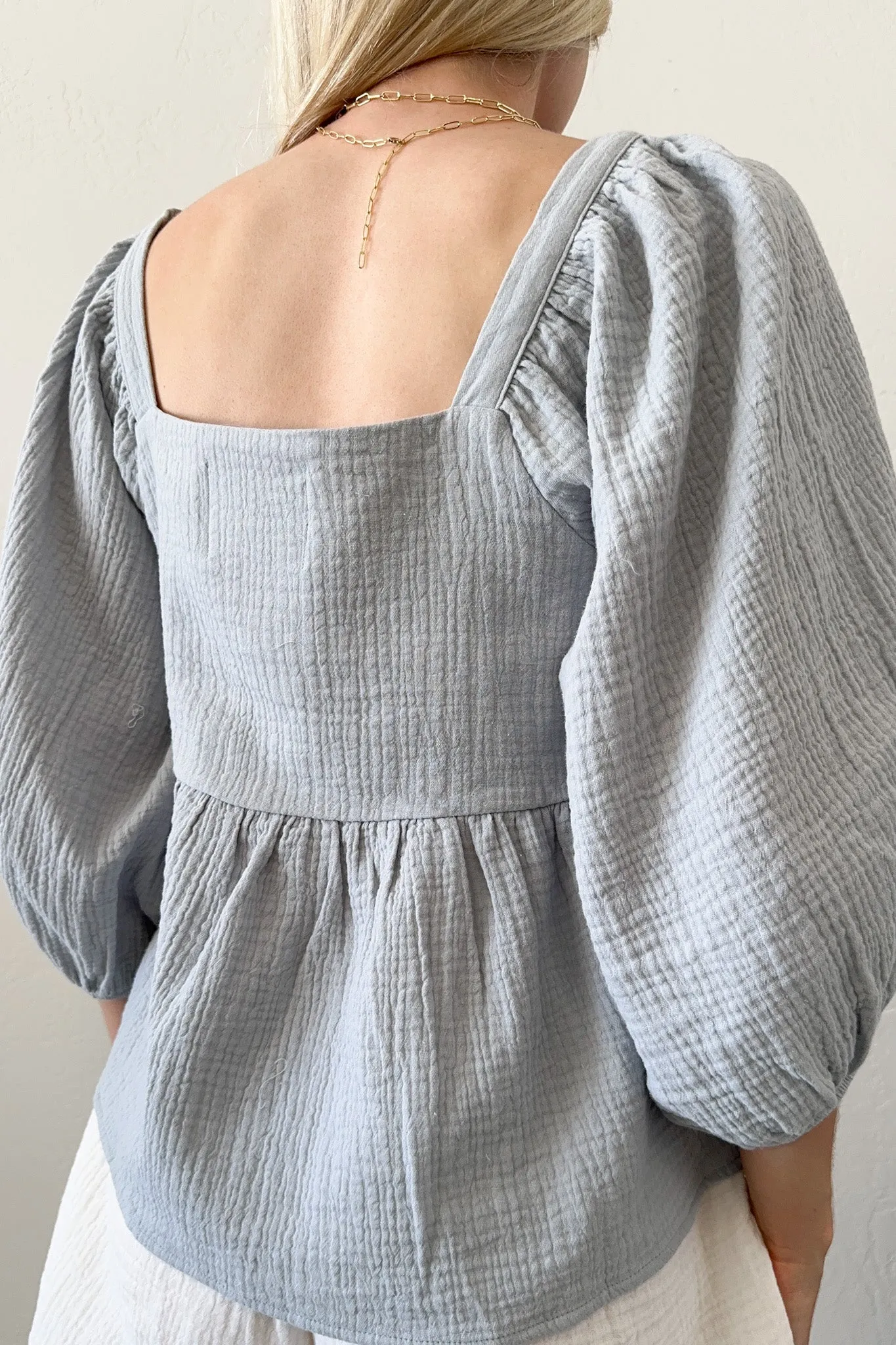 Waves Square Neck Cotton Babydoll Top
