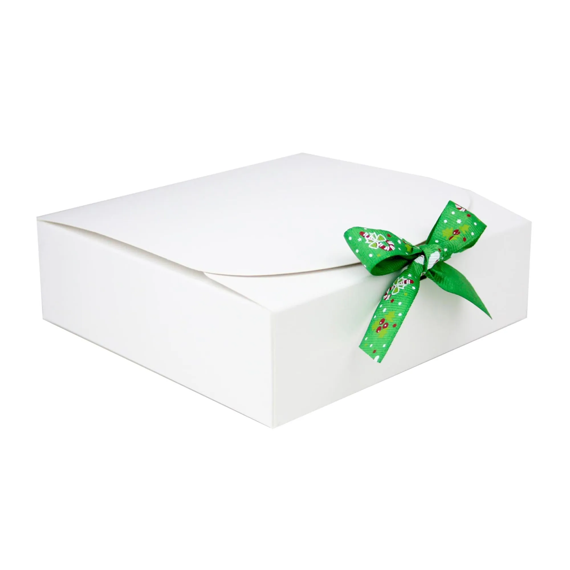 White Top-Flap Style Kraft Boxes with Christmas Ribbon Pack of 12 (Sizes Available)