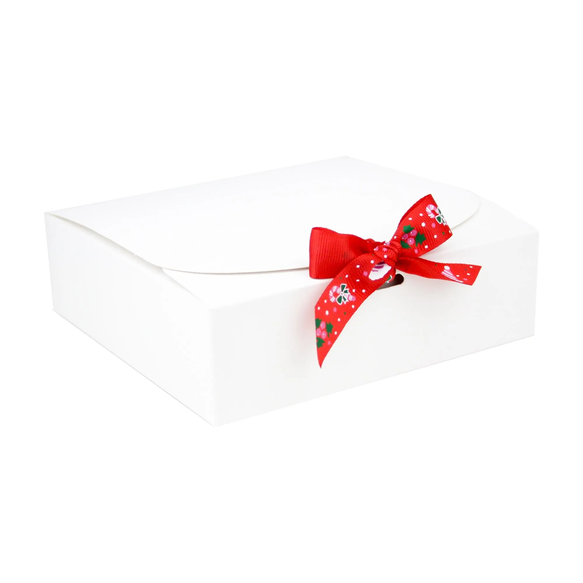 White Top-Flap Style Kraft Boxes with Christmas Ribbon Pack of 12 (Sizes Available)