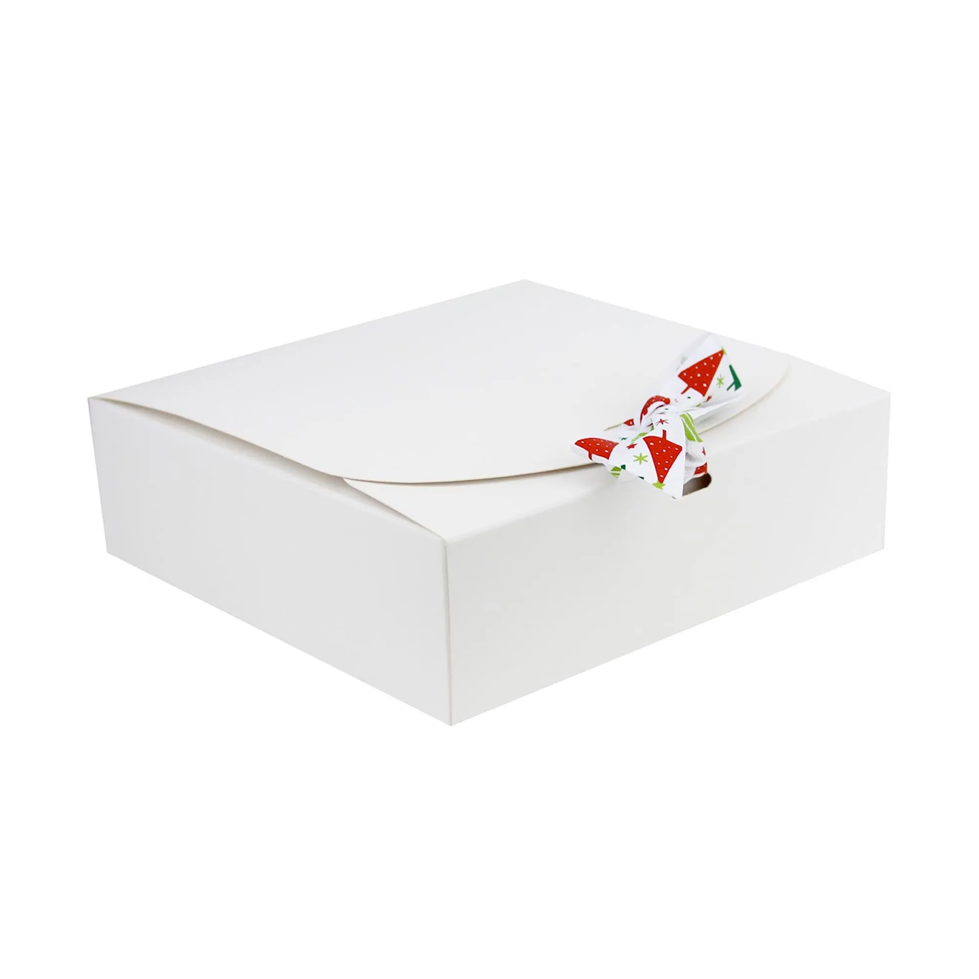 White Top-Flap Style Kraft Boxes with Christmas Ribbon Pack of 12 (Sizes Available)