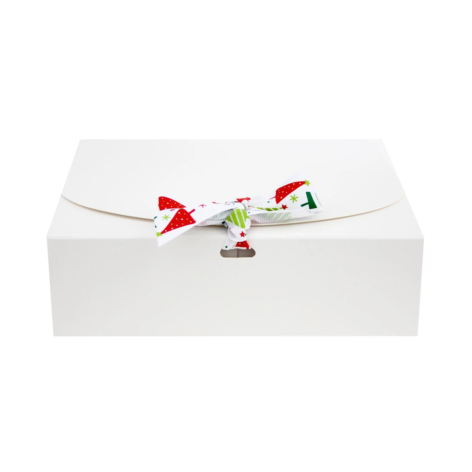 White Top-Flap Style Kraft Boxes with Christmas Ribbon Pack of 12 (Sizes Available)