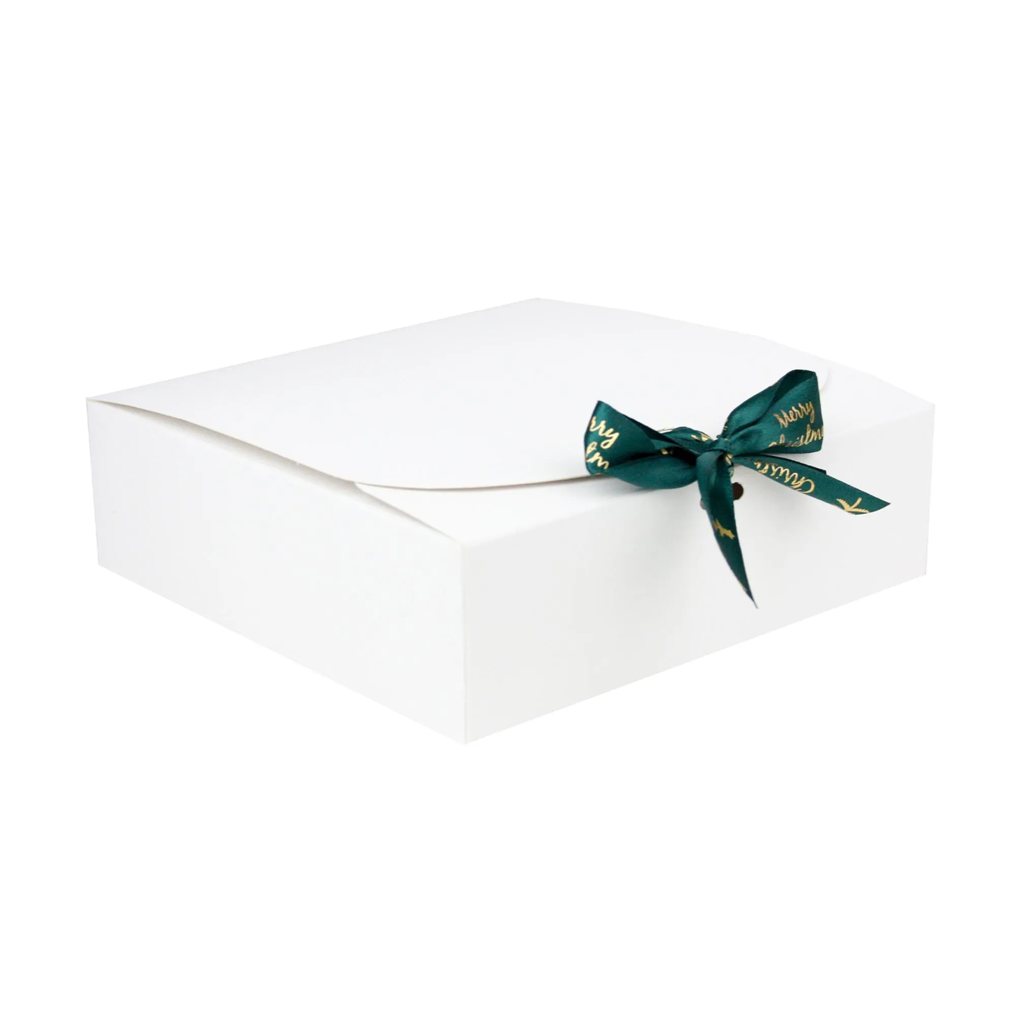 White Top-Flap Style Kraft Boxes with Christmas Ribbon Pack of 12 (Sizes Available)