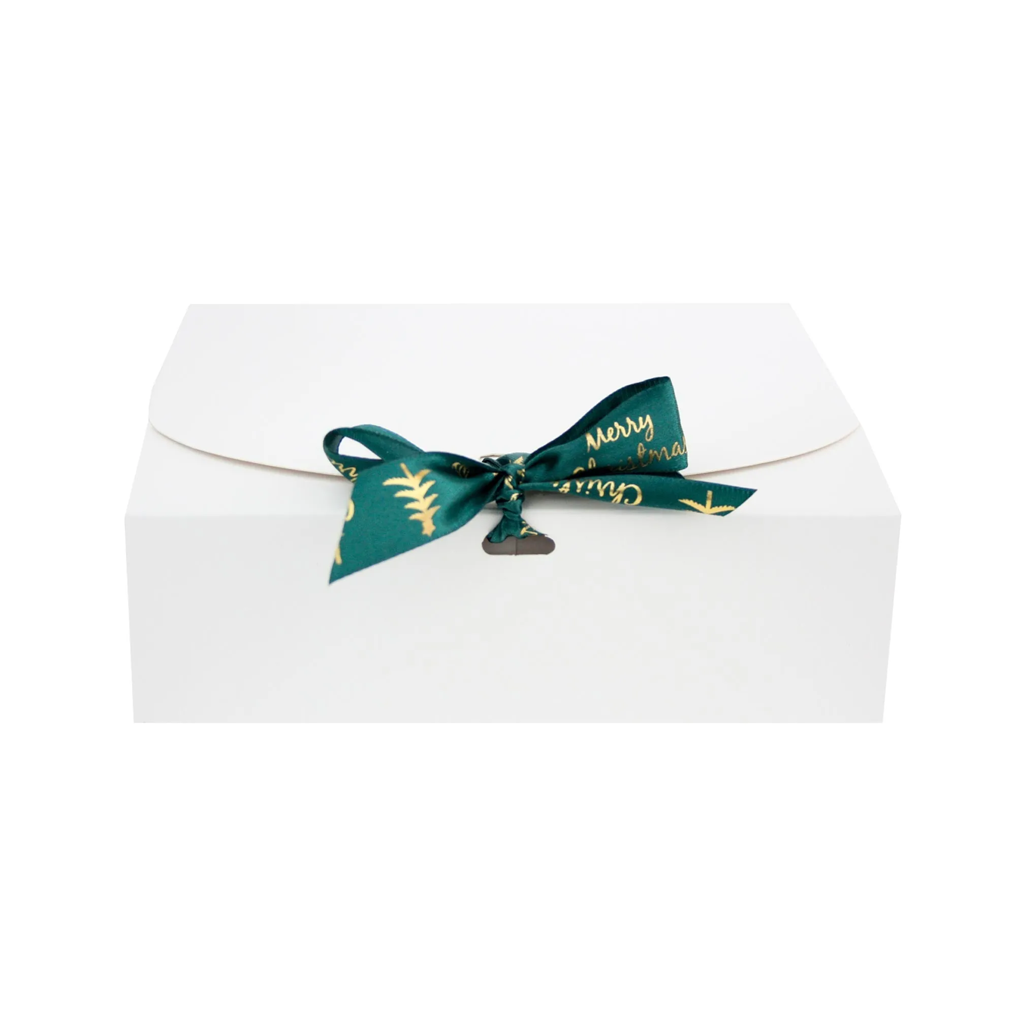 White Top-Flap Style Kraft Boxes with Christmas Ribbon Pack of 12 (Sizes Available)