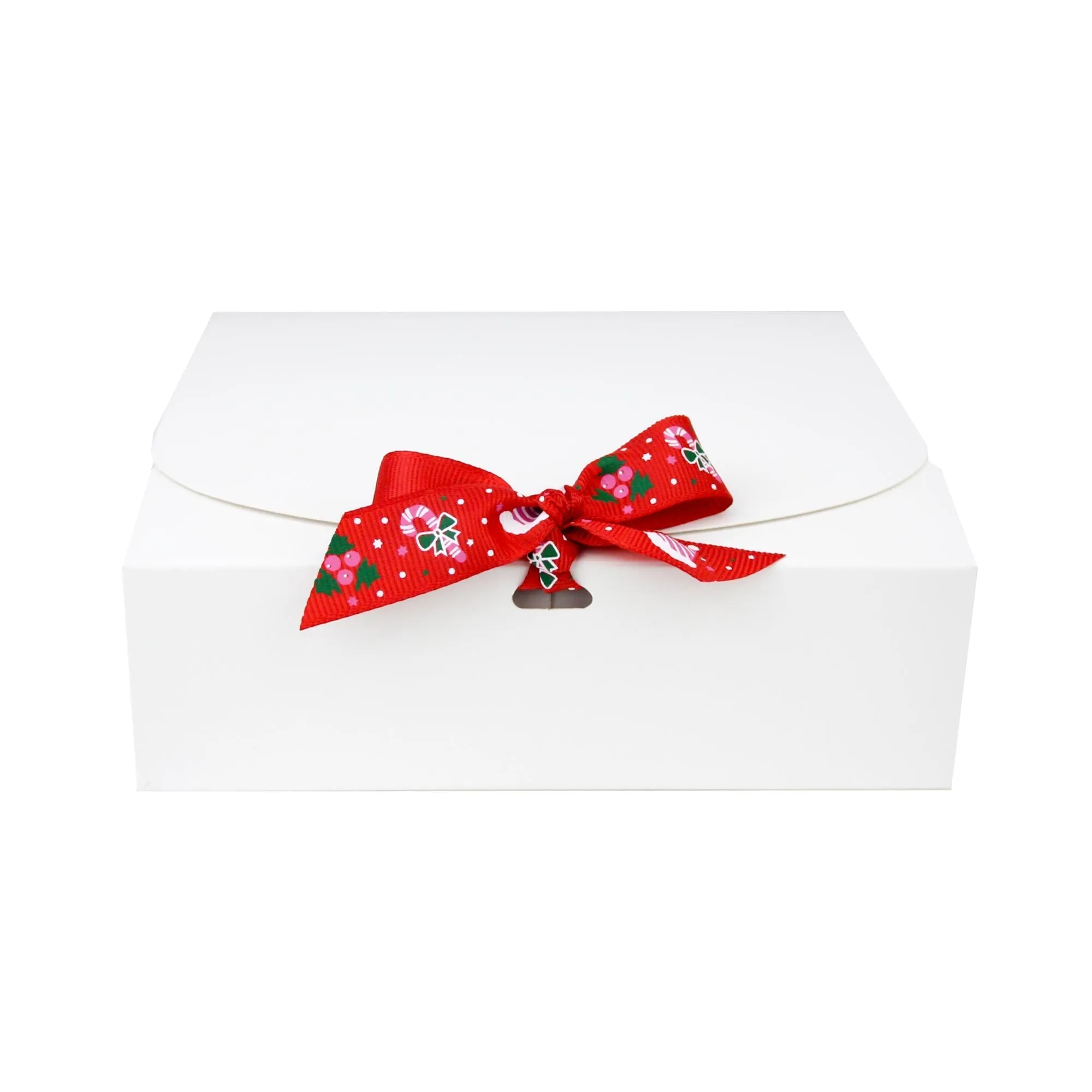 White Top-Flap Style Kraft Boxes with Christmas Ribbon Pack of 12 (Sizes Available)