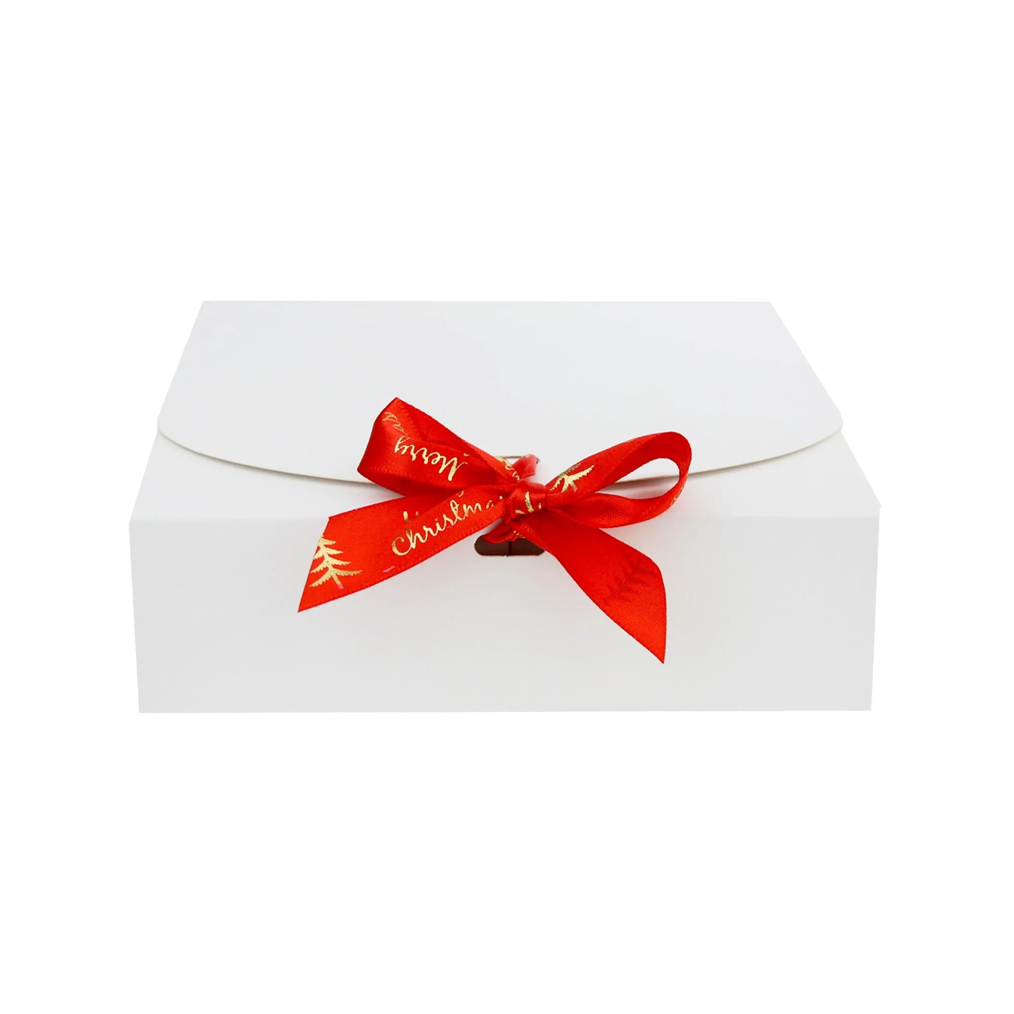 White Top-Flap Style Kraft Boxes with Christmas Ribbon Pack of 12 (Sizes Available)