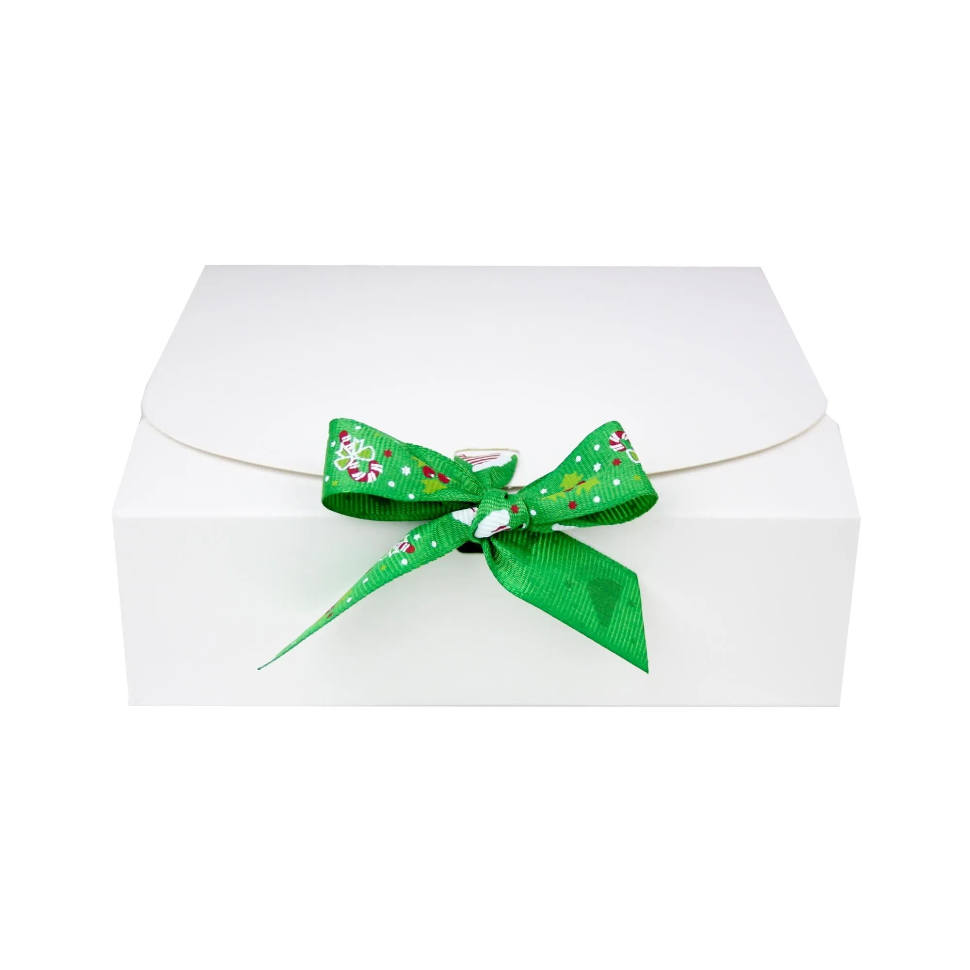 White Top-Flap Style Kraft Boxes with Christmas Ribbon Pack of 12 (Sizes Available)