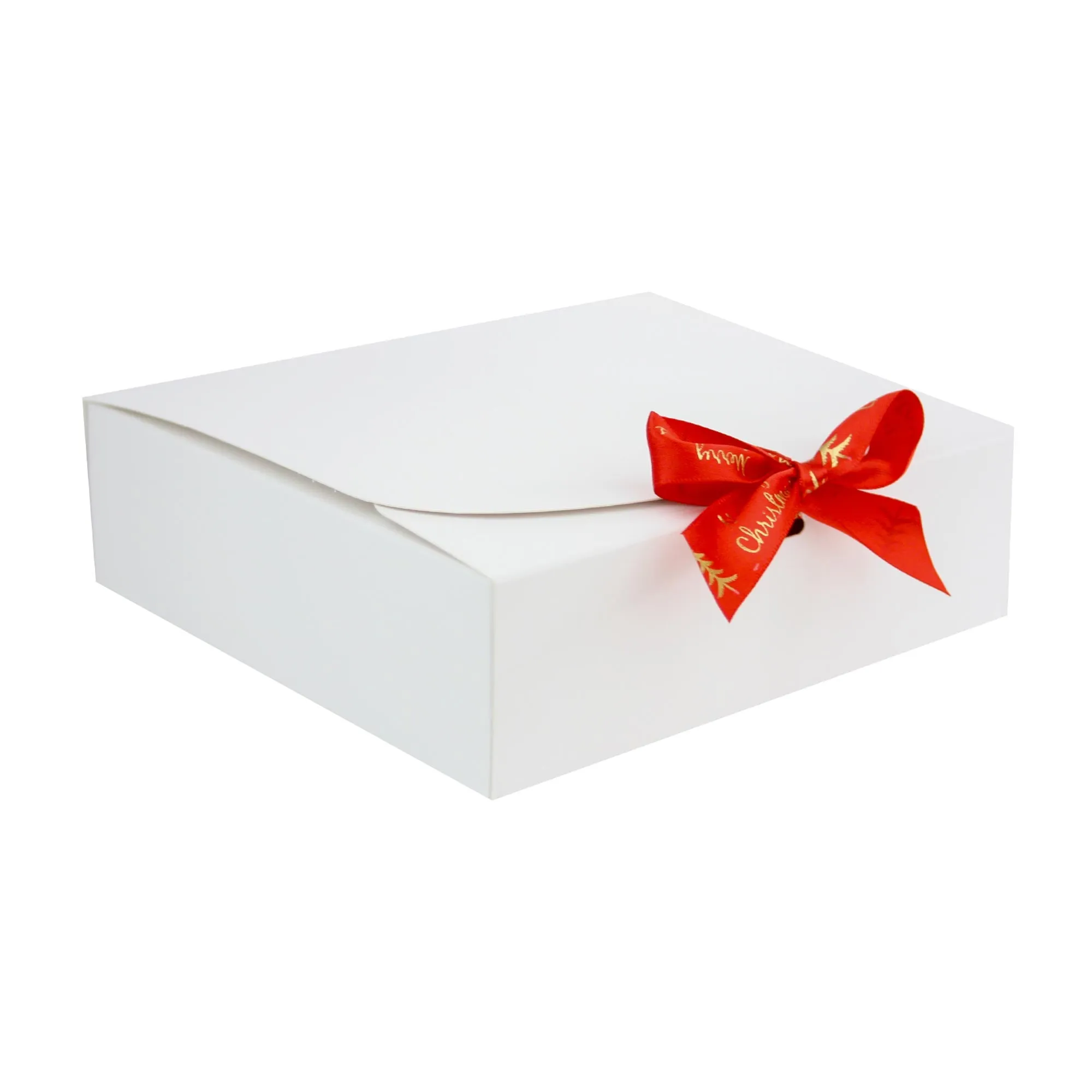 White Top-Flap Style Kraft Boxes with Christmas Ribbon Pack of 12 (Sizes Available)