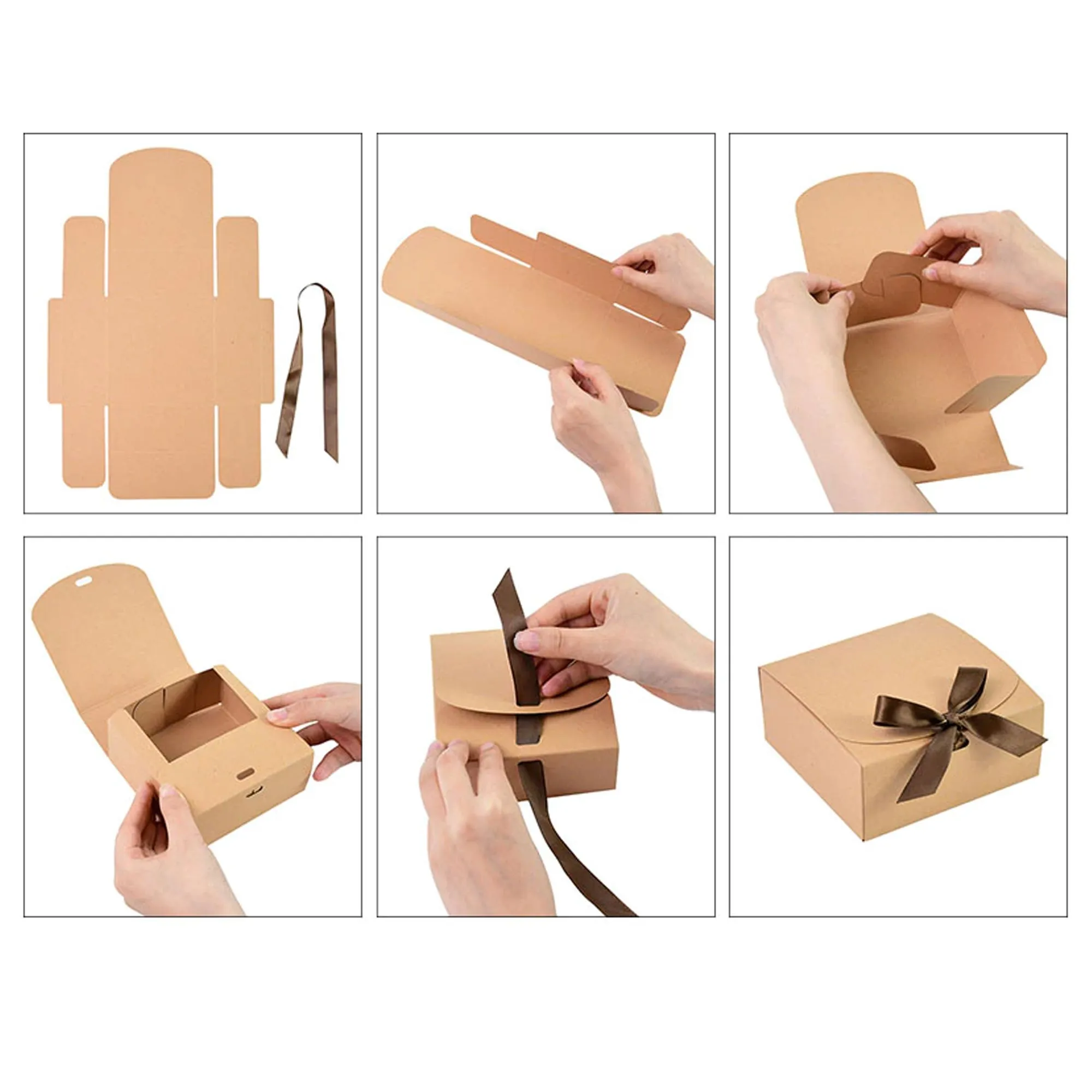 White Top-Flap Style Kraft Boxes with Christmas Ribbon Pack of 12 (Sizes Available)