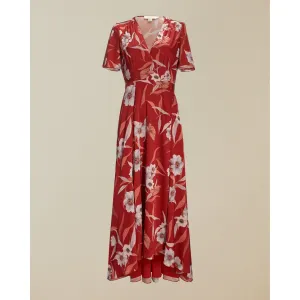 Women Errika-Red Cabana Dip Hem Wrap Dress - Dark-Brown