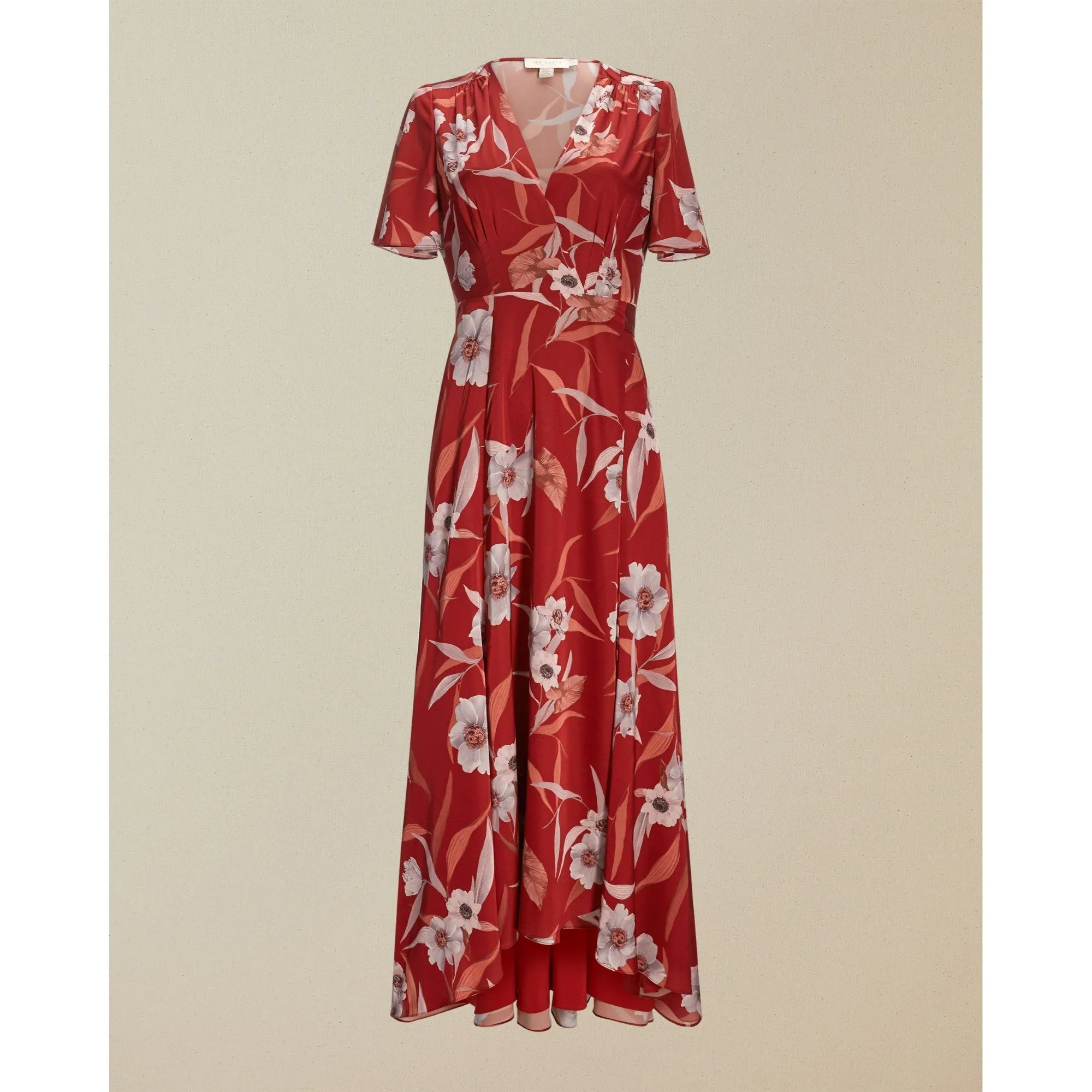 Women Errika-Red Cabana Dip Hem Wrap Dress - Dark-Brown
