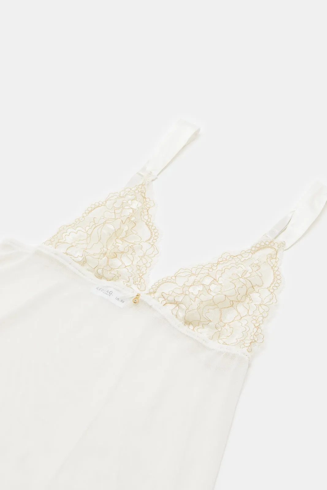 Women Ivory Wide Satin Babydoll Set (2 Piece)