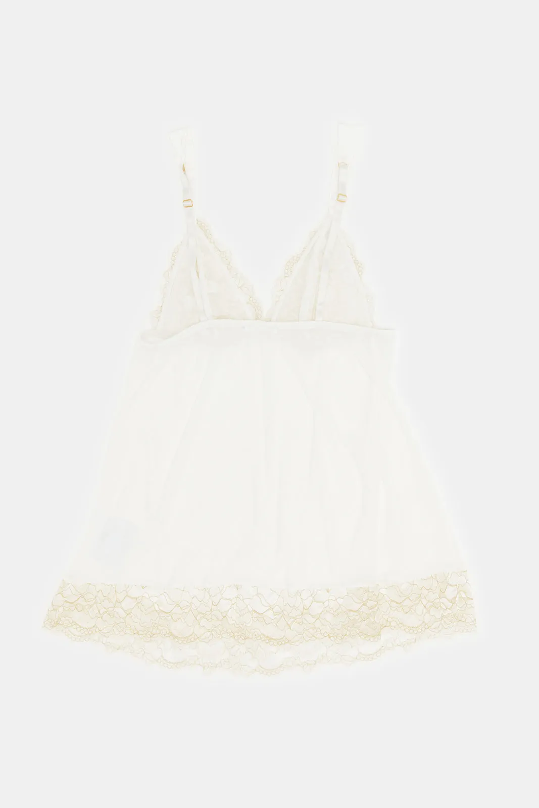 Women Ivory Wide Satin Babydoll Set (2 Piece)