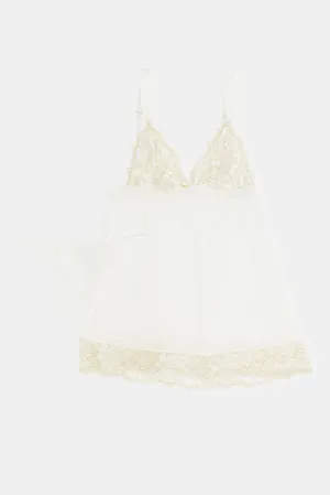 Women Ivory Wide Satin Babydoll Set (2 Piece)