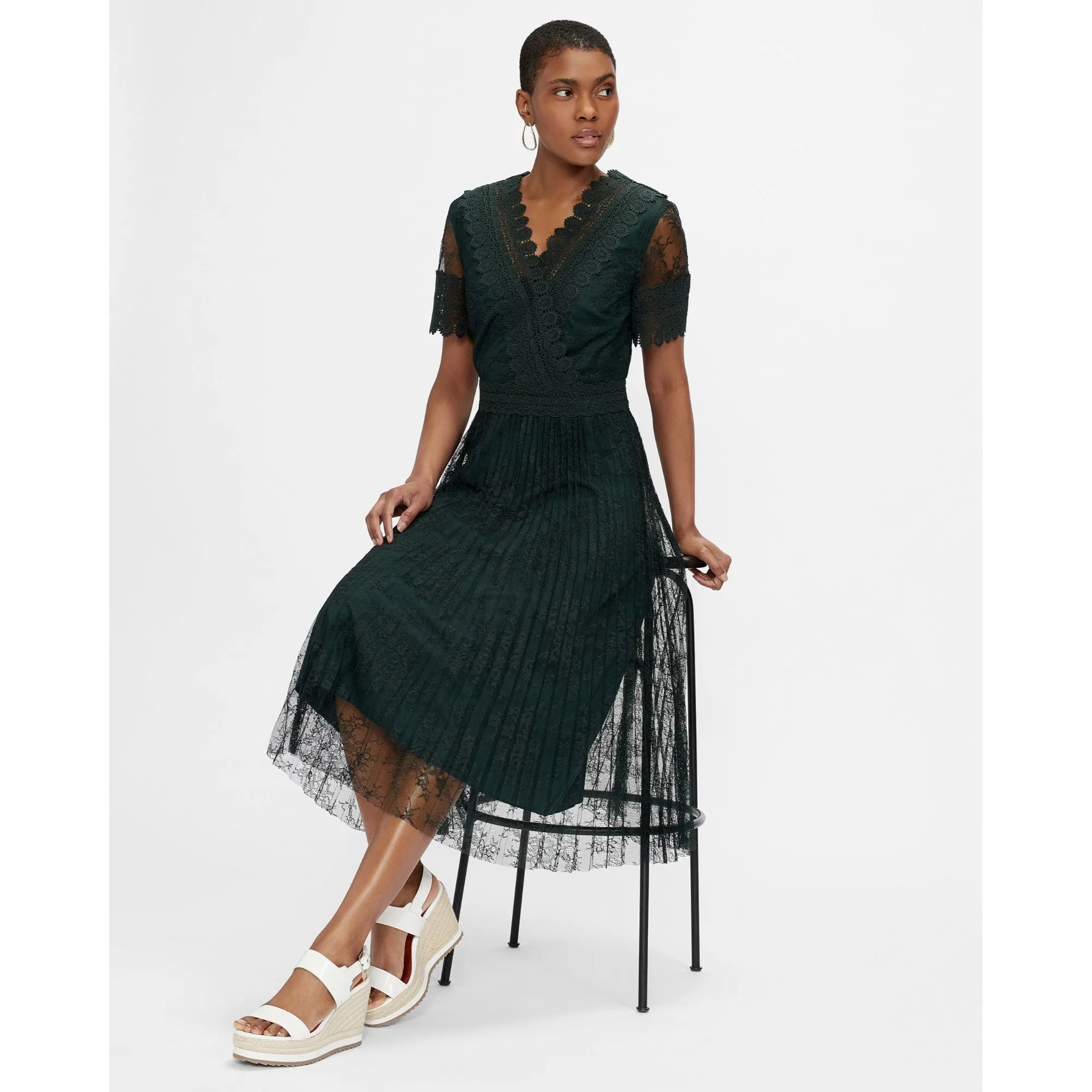 Women Sonyyia-Faux Wrap Lace Midi Dress - Dark-Green