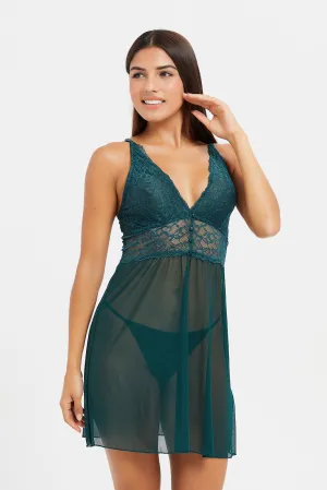 Women Teal Babydoll With Thong (2 Piece)