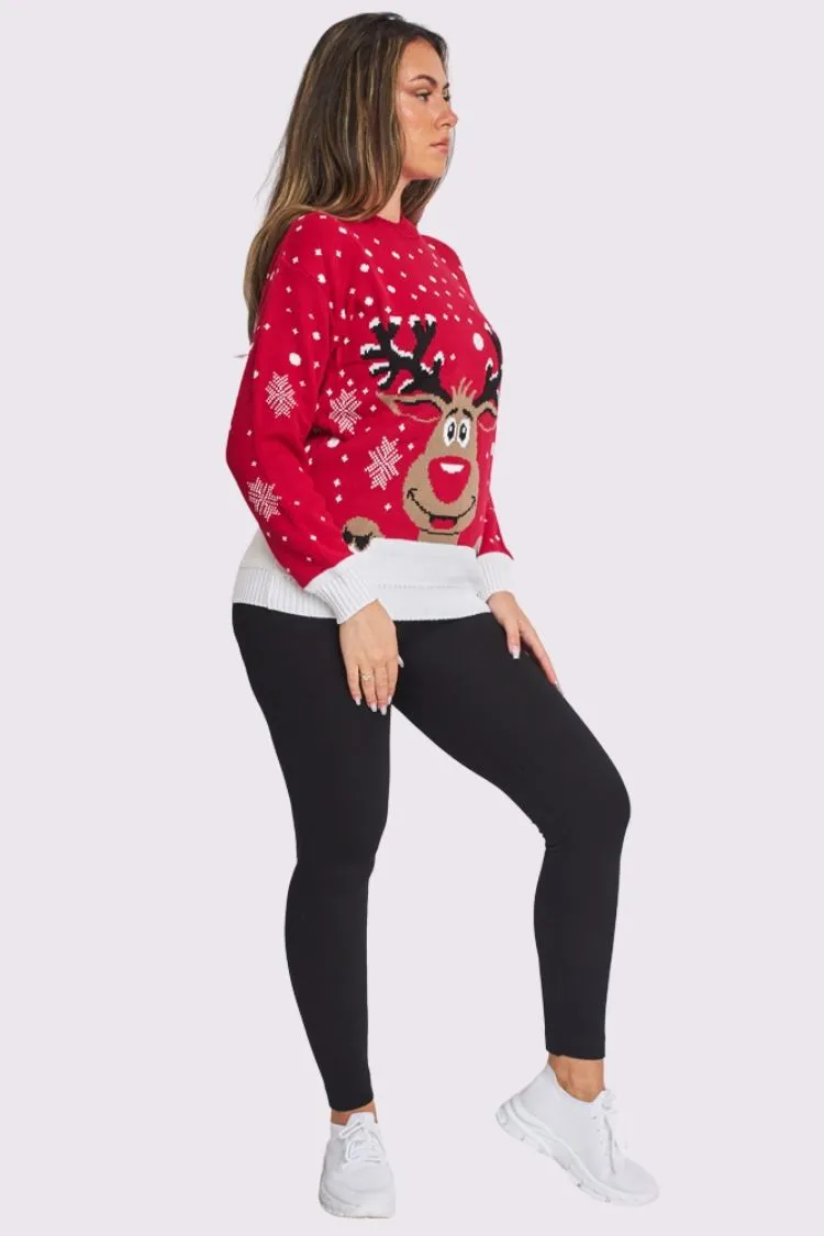 Womens Smiling Rudolph XMAS Jumper