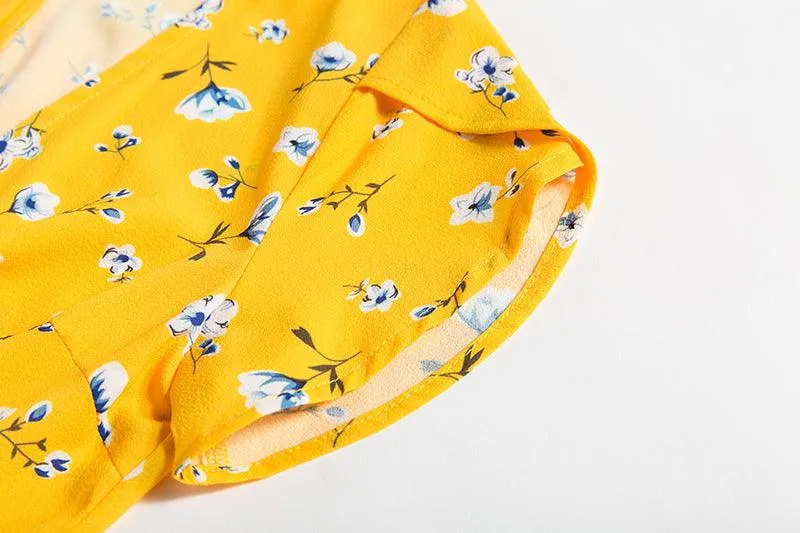 YELLOW FLORAL MINI ITS A WRAP DRESS
