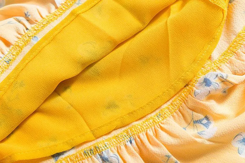 YELLOW FLORAL MINI ITS A WRAP DRESS