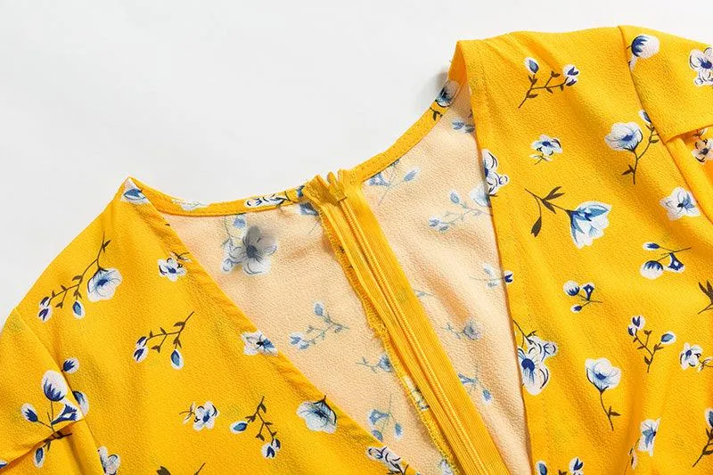 YELLOW FLORAL MINI ITS A WRAP DRESS